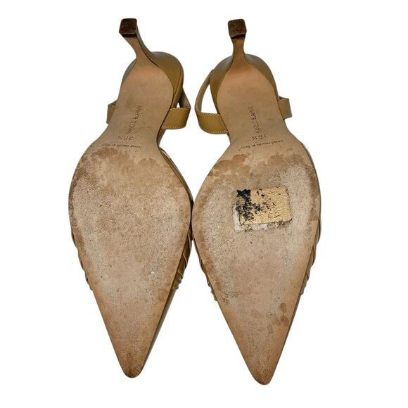 Manolo Blahnik Lazine Slingback Pumps EU 36.5 Tan Leather Knotted Pointed Heels - Picture 8 of 11